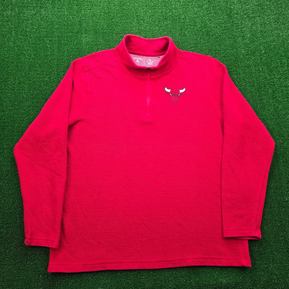 Chicago Bulls Sweatshirt Mens XL Red Quarter Zip Pullover NBA Basketball Sports‎
